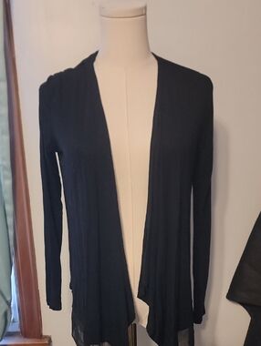 Women's Black Open-Front Lightweight Cardigan Sweater
